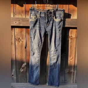 Rock Revival Indigo Boot Cut Jeans with Detailed Pockets